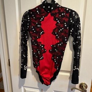Kelle Dance Costume Red and Black Bodysuit